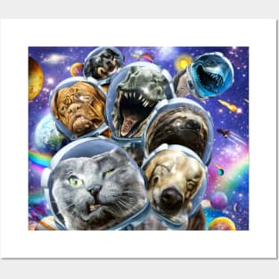Space Cat Sloth Dog Dinosaur Shark Selfie Posters and Art